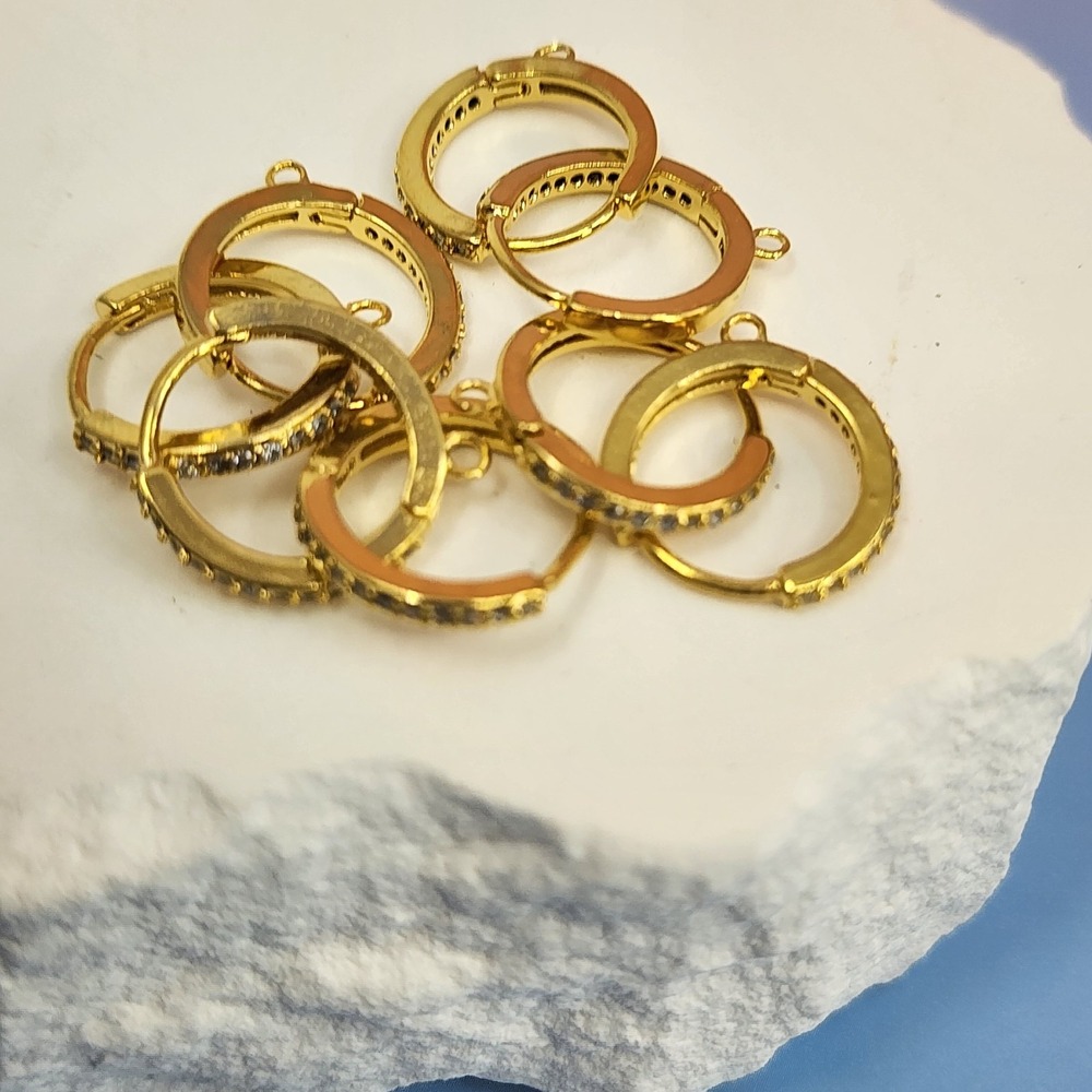 Lot 8 Gold Tone Rhinestone Huggie Hoop Earrings Charm Loops DIY Jewelry Making